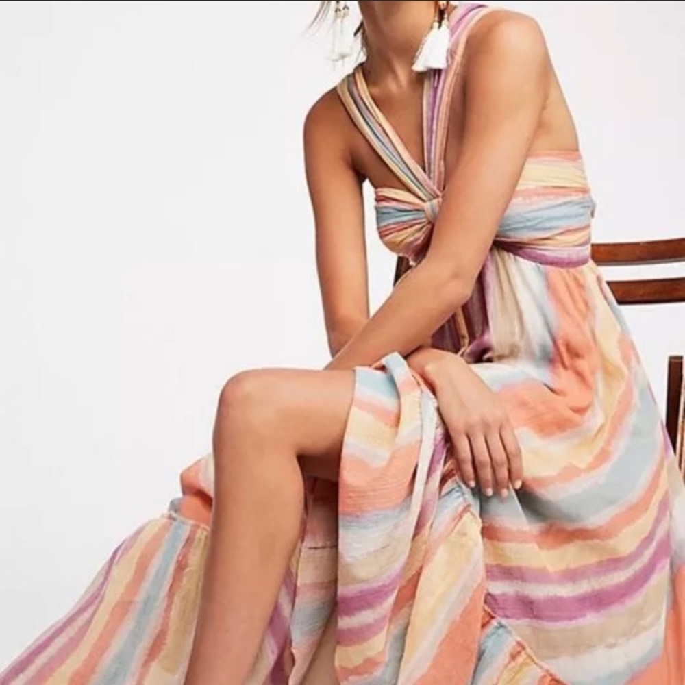 Free People Tropical Sunrise Boho Maxi Dress Sz 10